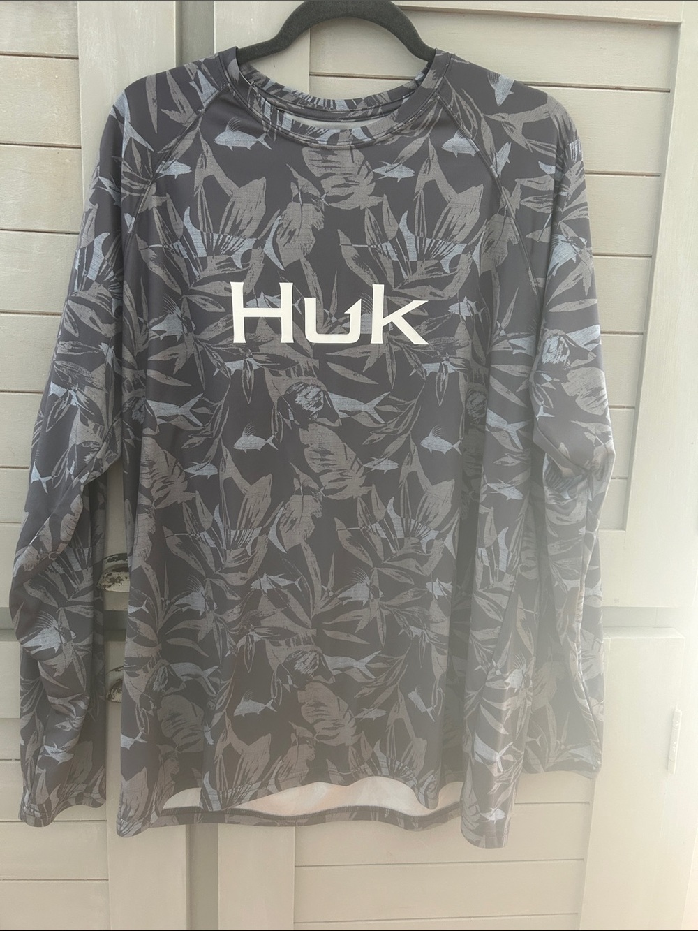 Huk Gray and Light Blue Floral Print Long-Sleeve Performance Shirt